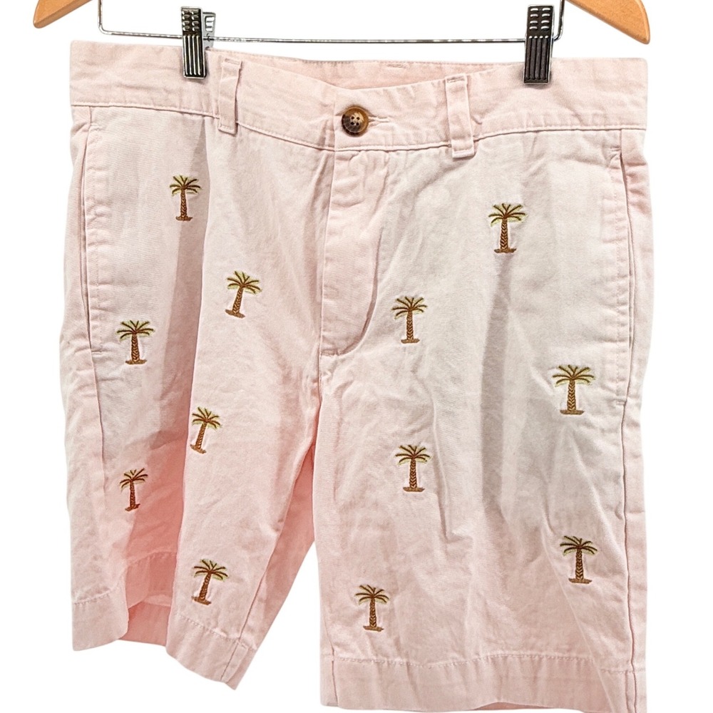 Vintage 1946 Mens Pink Palm Tree Embroidered Cotton Shorts Size 32 Tropical